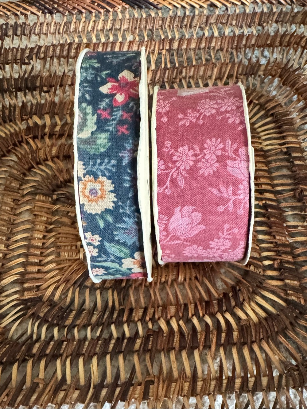 Floral Fabric Ribbon Rolls - Navy Floral & Rose Pink
